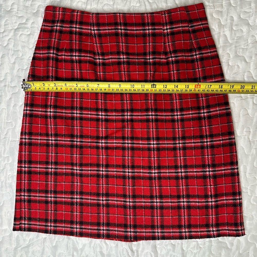 Vintage J.G. Hook Red Plaid Tartan Mini Skirt 90s Wool Blend USA Made Size 10P - Picture 11 of 12